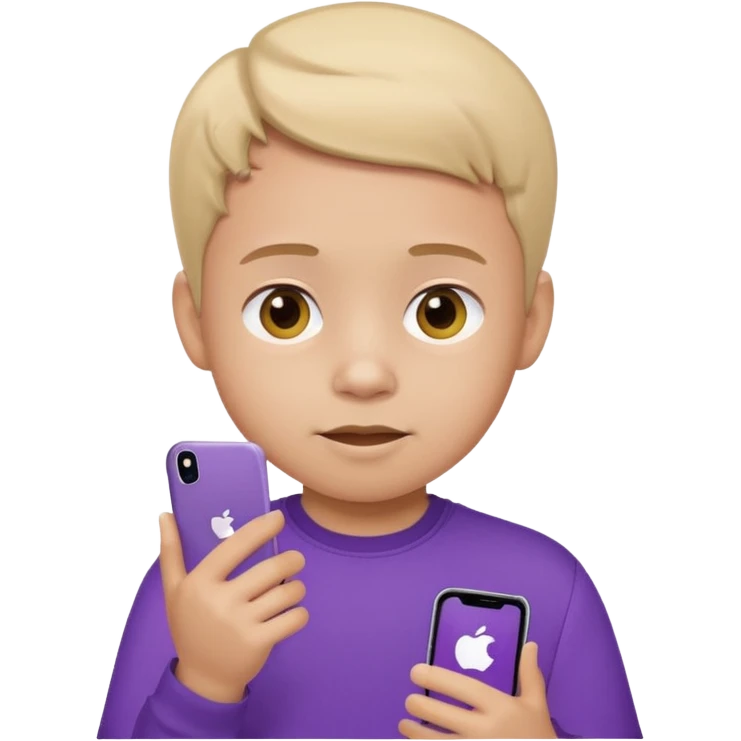 little kid with phone wearing a purple shirt, apple style emoji emoji