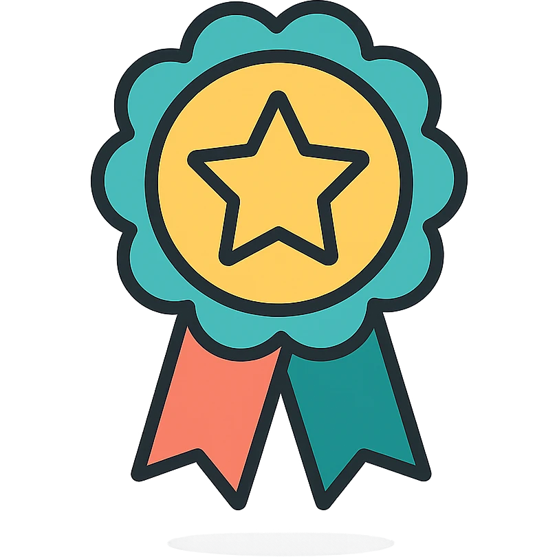 vector icon of a most popular award badge with gold and colorful elements, elegant and minimalist flat design, isolated on white background, 2D flat vector, trending icon look, soft shadows, no text, perfect for commercial use, icon style, variation 1 emoji