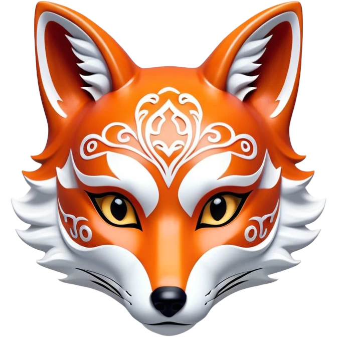 ​Cinematic Realistic Japanese Kitsune Mask, depicted as an intricately carved fox mask with flowing, delicate features and vivid traditional patterns, its mysterious eyes set against a softly blurred background that emphasizes its mystical allure and cultural significance, rendered with detailed textures and refined lighting, emoji