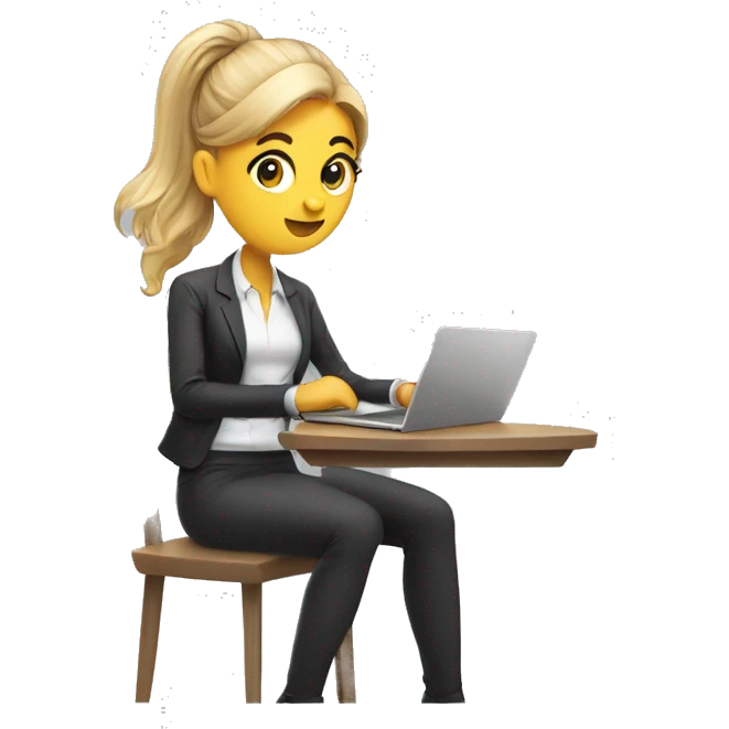 Girl work with laptop, coffee and bow  emoji