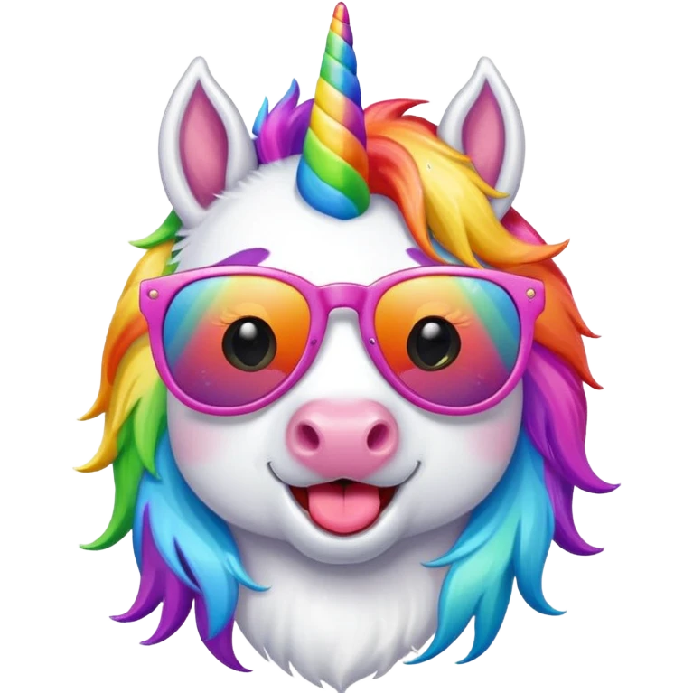 rainbow unicorn with its tounge out and sunglasses emoji