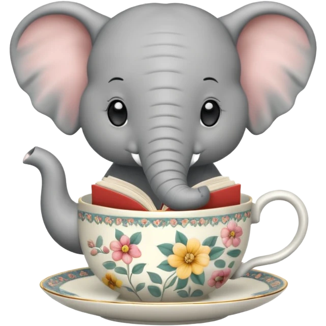 Elephant with book in a tea cup emoji