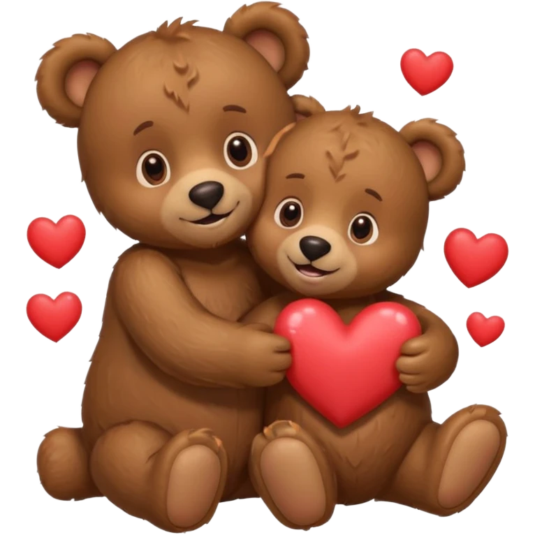girl bear and boy bear hugging, surrounded by hearts, playful and loving, cute emoji