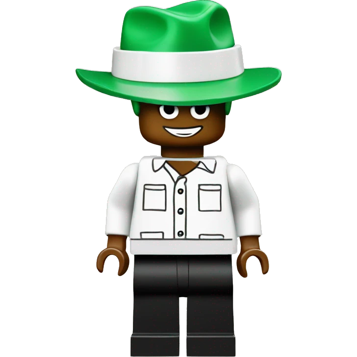 White shirt and black pants Lego man with a green classic Lego cap  emoji