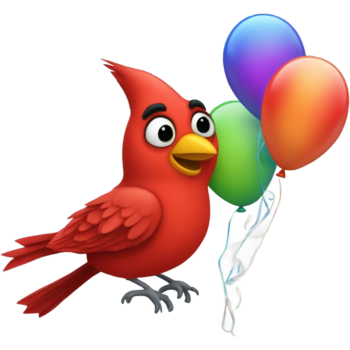 Happy red cardinal with birthday balloons emoji