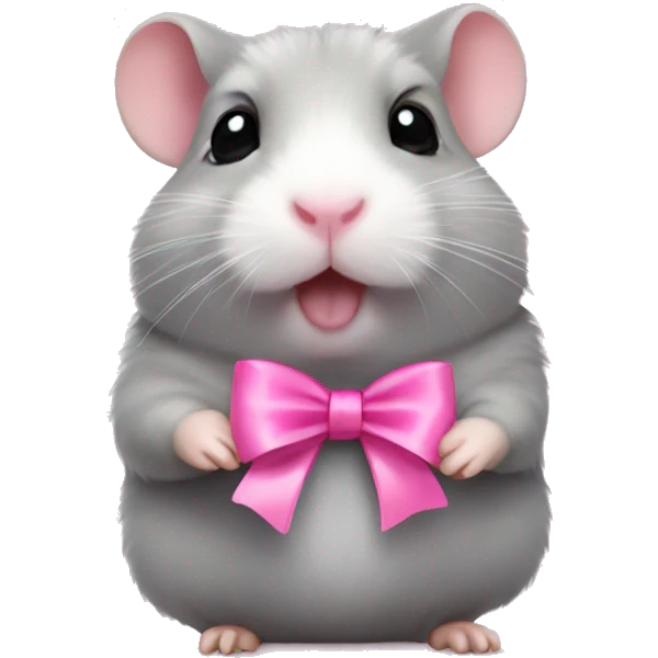 Cute grey hamster with pink bow emoji