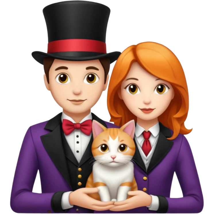 magician couple and their pet cat emoji