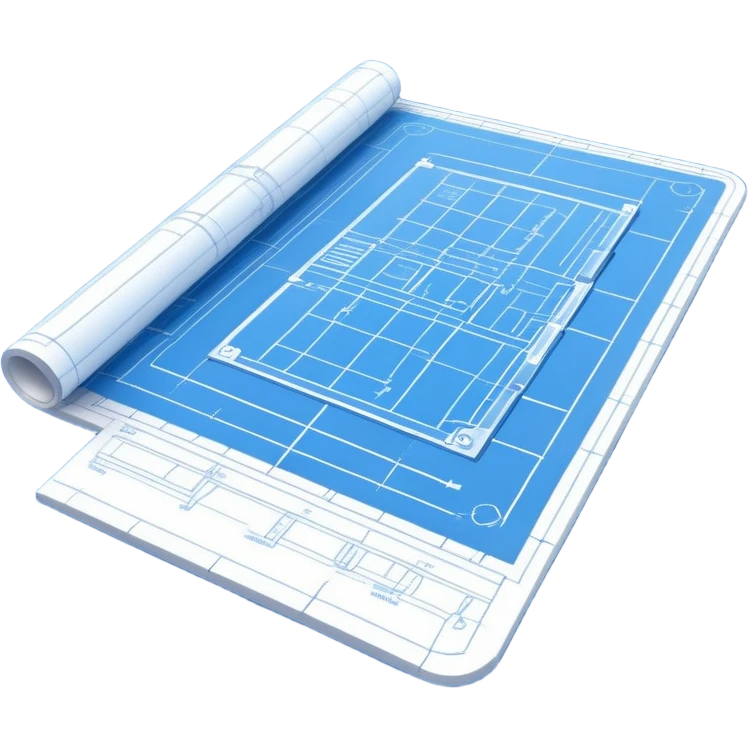 blue blueprint plan with white lines, side view emoji