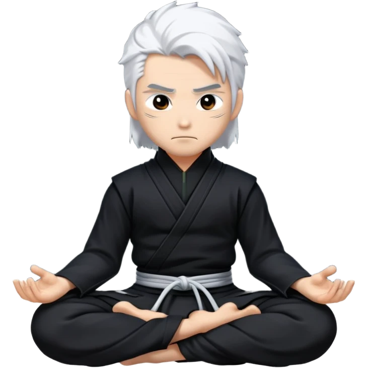 Gabimaru the Hollow, meditating, white hair, black ninja attire, calm face, sitting pose emoji