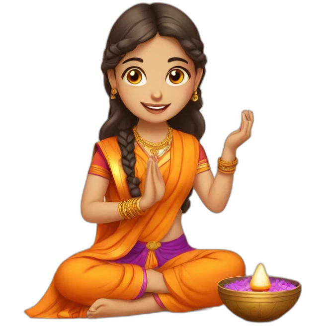 A young girl doing pooja emoji