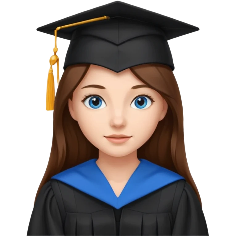 school graduation with a pretty female graduating student with long brown hair, blue eyes emoji