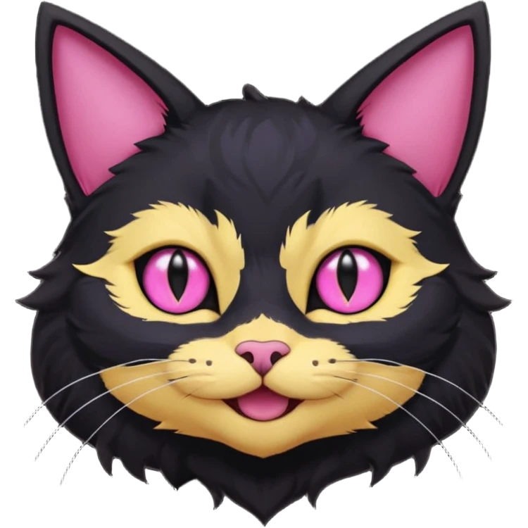 image friend from deltarune, a cat with a pink eye and a yellow eye, and black fur and pointy ears smiling emoji