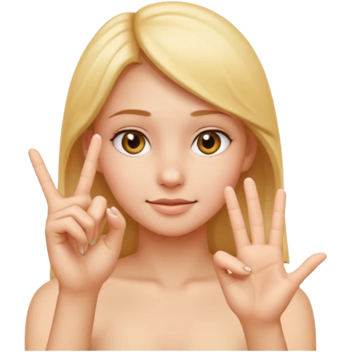 girl naked making the exact pinching-hand gesture from the emoji — fingers close together, clear and accurate hand pose emoji