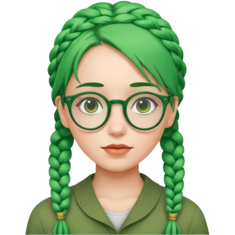 woman with green hairs, braids and  rectangle spectacle, big visible braids and unique face shape, rectangle spectacles emoji