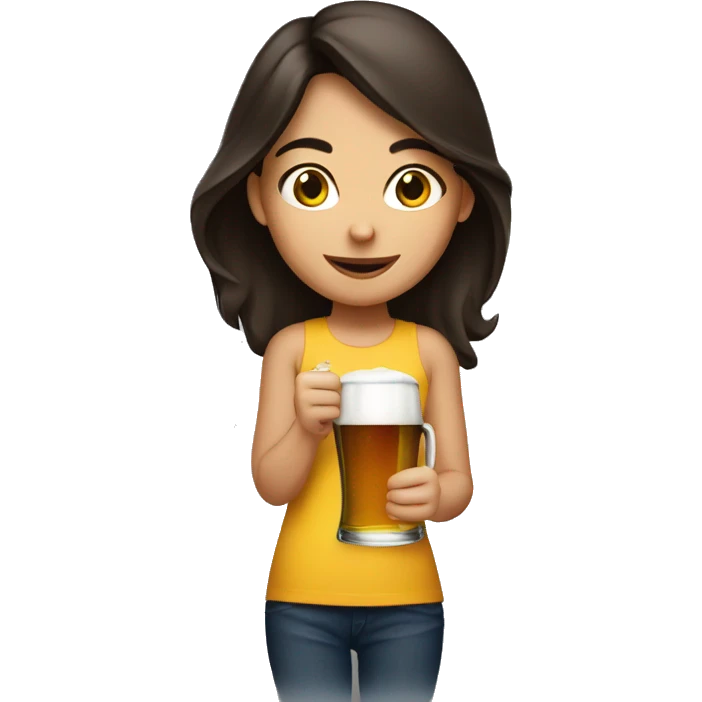 Brunette girl holding beer emoji