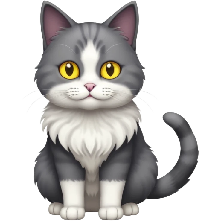 full body half dark grey and half white cat with white front legs emoji
