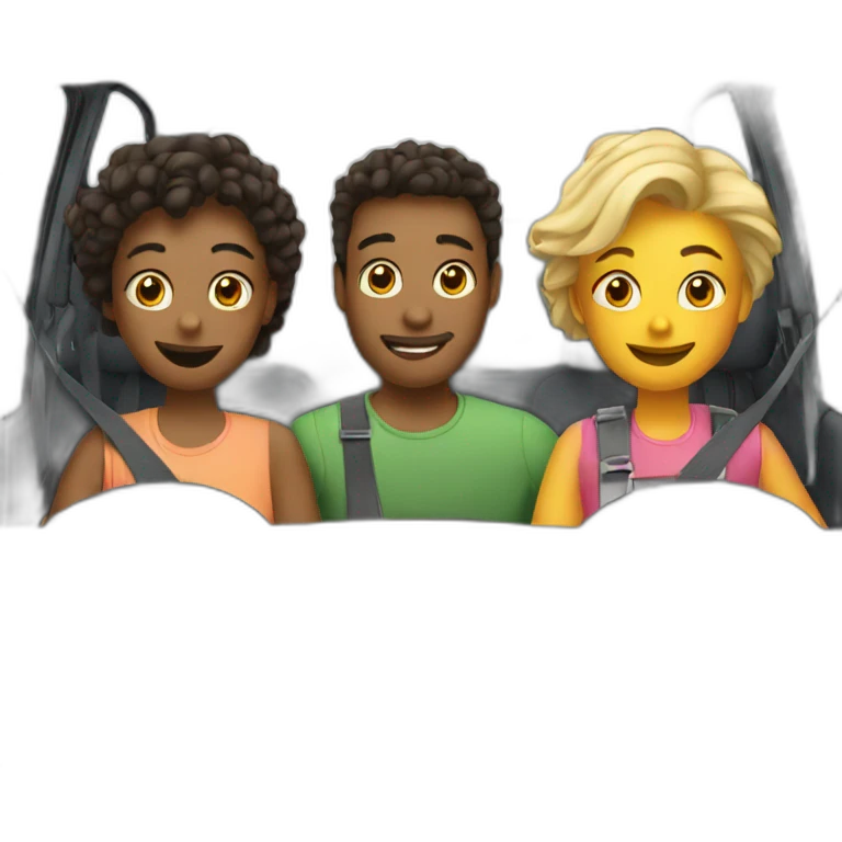Three friends in car emoji