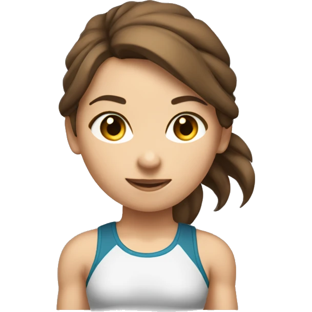 Brown hair tied to a tail girl who makes strength training in a sporty outfit  emoji