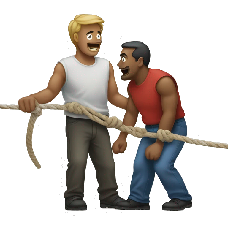 tug-of-war standing with rope in between 2 men  emoji