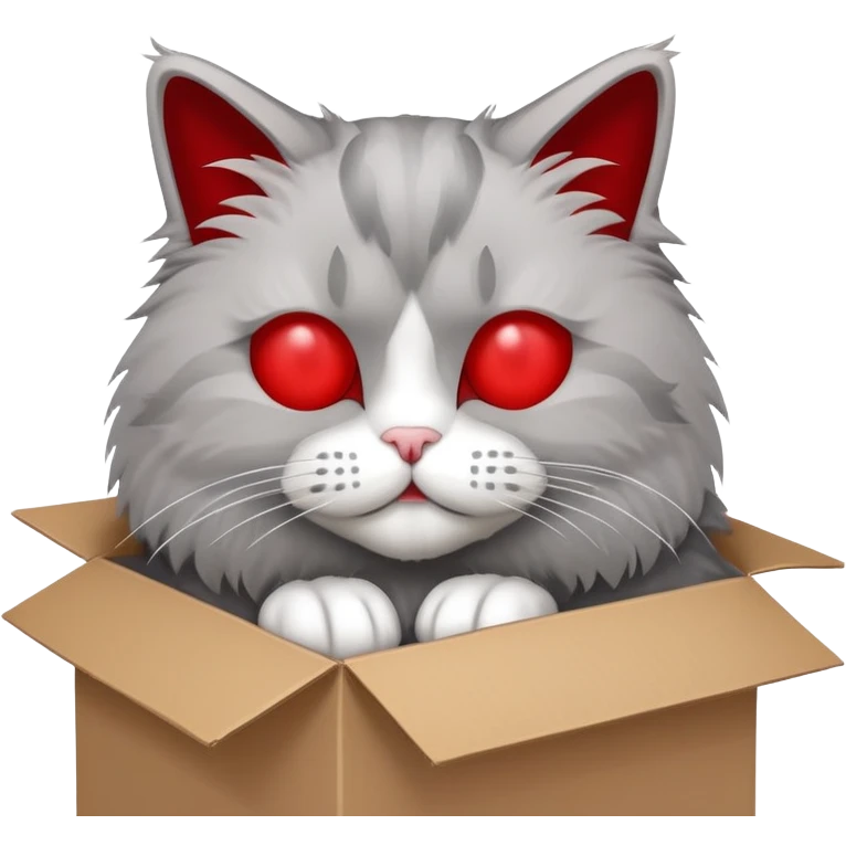 schrodinger's cat in cardboard box with red x'es for eyes closed emoji