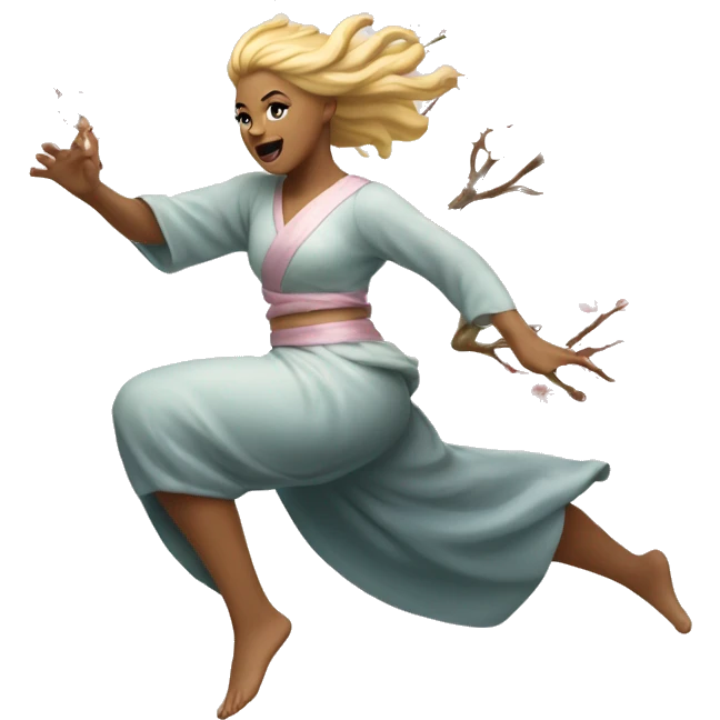 blonde cherry blossom goddess sprinting, with a large stride and arms outstretched emoji