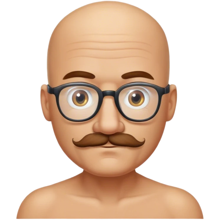 Passionate Bald Man with mustache, eyeglasses, and no shirt good morning emoji