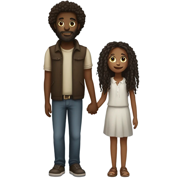 tall Darkskin man with dreads and a beard  holding hands with a short brown girl with curly hair emoji
