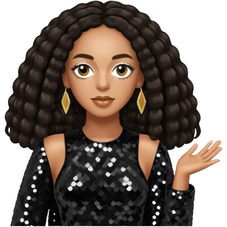 Solange with long dark brown hair, black sequin tour outfit  emoji