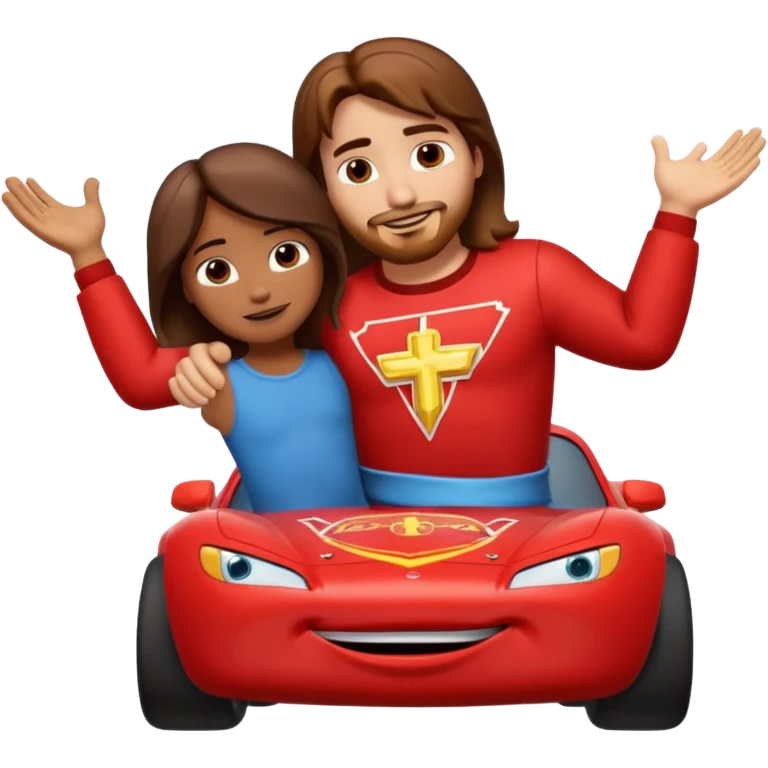 Lightning McQueen with arms and legs hugging Jesus emoji