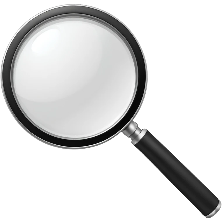 A 3D rendered magnifying glass, tilted right, frosted glass lens, in black and white, subtle shadows, background, high detail, cinematic lighting, app icon style

 emoji