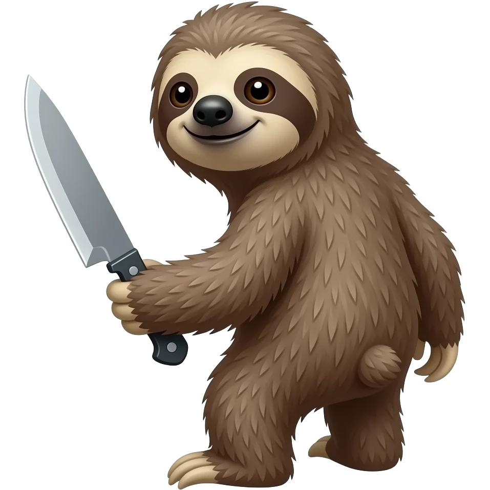 turn back looking askance going smiling evil killer sloth w very big knife emoji