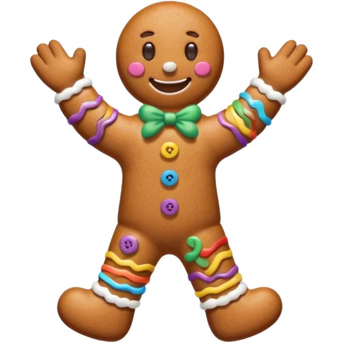 i would like a gingerbread man emoji, it should have colorful buttons, white lines on his arms and legs similar to the gingerbread man character from shrek emoji