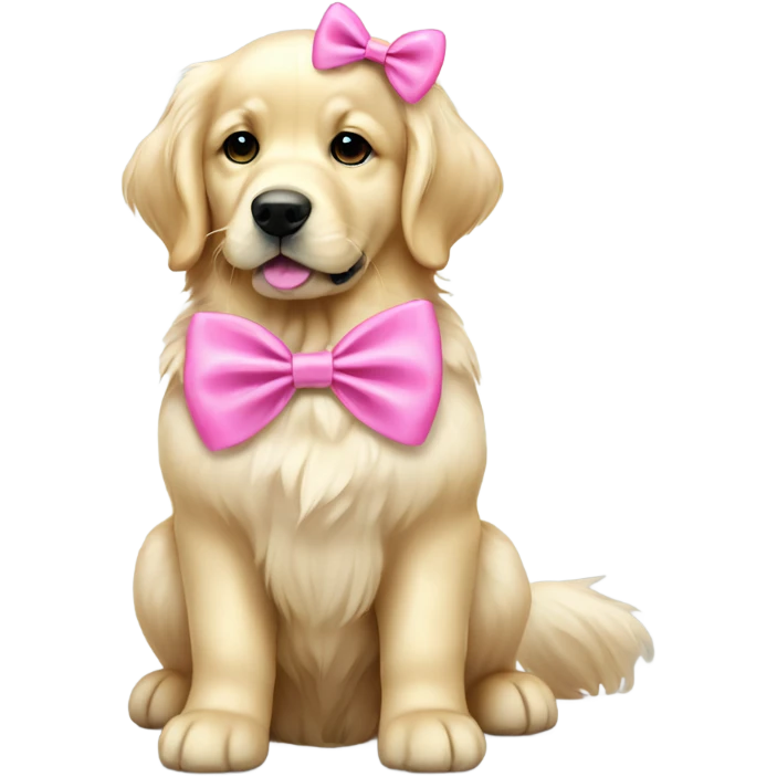 English cream golden retriever with pink bow emoji
