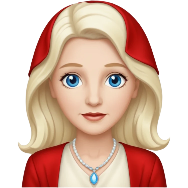 Patty Andrews from The Andrews Sisters with blue eyes, long platinum blonde hair, ivory outfit emoji