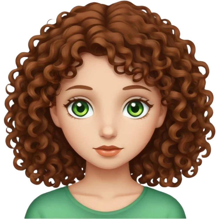 girl with brown curly hair and green eyes emoji