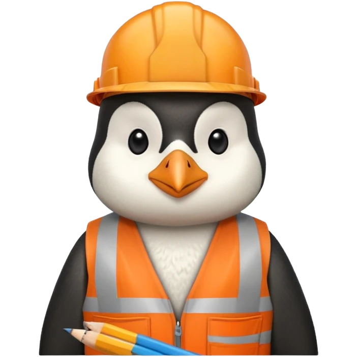 worker penguin wearing orange west holding a pencil emoji