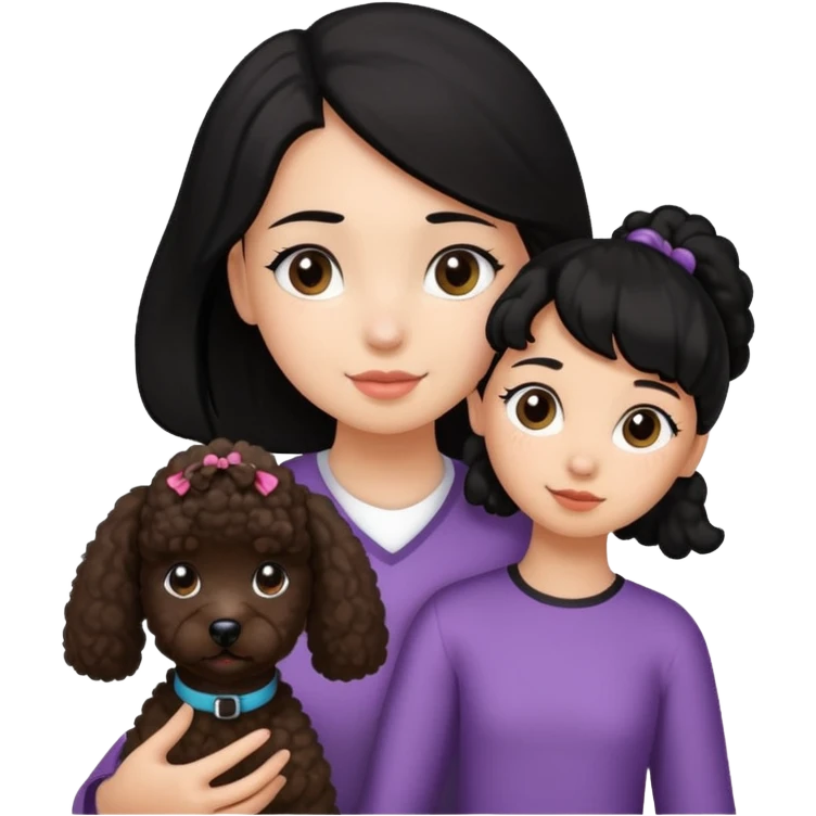Ponytail black hair girl with brown Poodle say goodbye  emoji