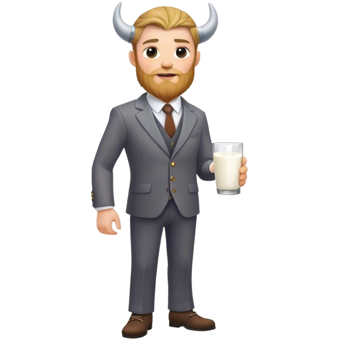 Viking  without weapon in a suit with milk, full height  emoji