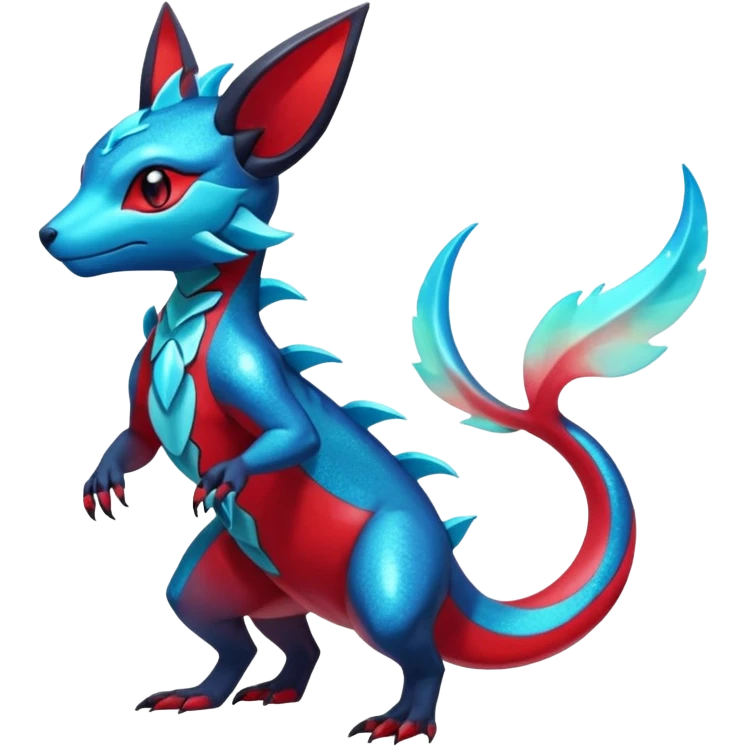 Anthropomorphic Shiny Sparkly Red Colorful Dark Shiny Exotic Salandit-Aurorus-Glaceon-Fakémon-hybrid-creature (full body)  emoji