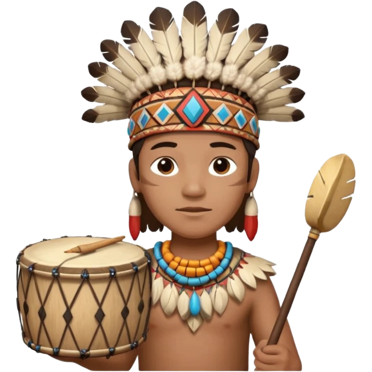 A young chief apprentice wearing a small headdress, gripping a ceremonial drum.
 emoji