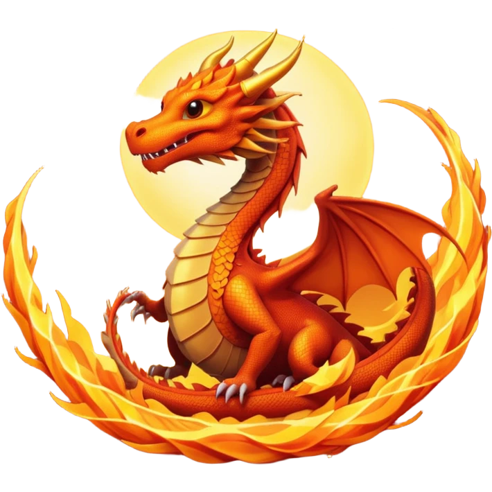 a dragon curled around a glowing sun, with a comet streaking past emoji