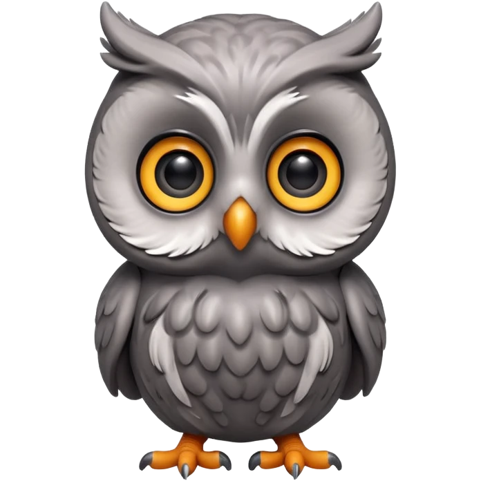 Isolated, incredibly high quality,  smooth, clean lines and intricately detailed digital illustration of the most incredibly adorable cute, furry, big eyed, gray owl figurine imaginable, toy style. 5000x5000, 1x1, glossy. emoji