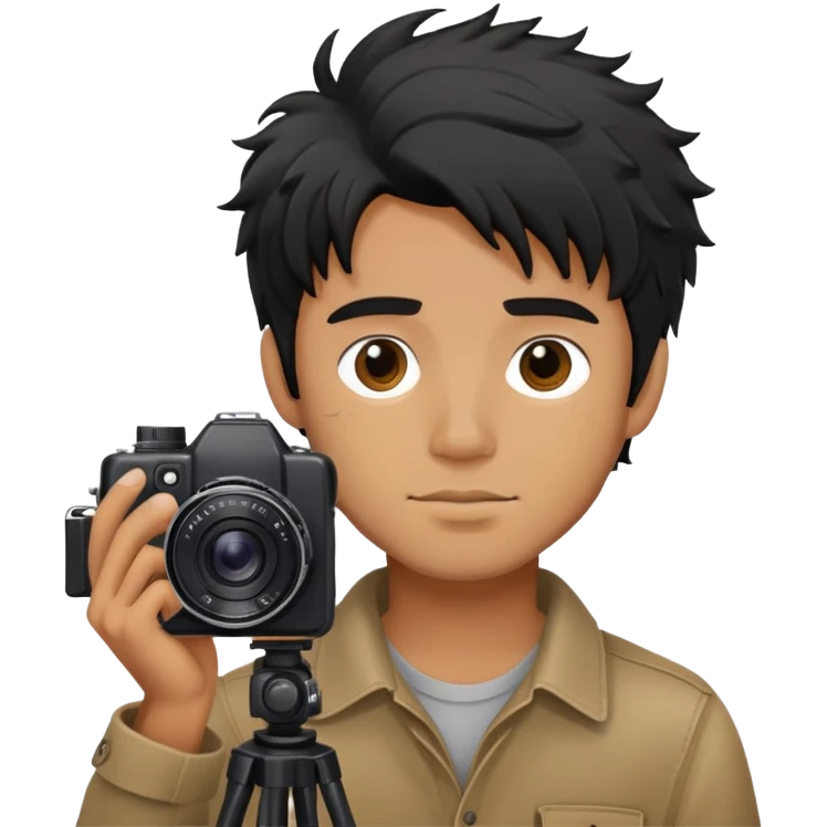 a man with black messy hair with one camera emoji