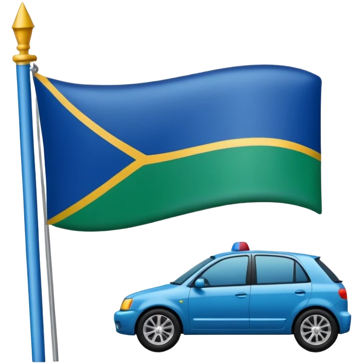 Crea una bandera donde el colores de la franja de arriba sea azul el de abajo verde y en medio una rueda de un carro en color rojo emoji