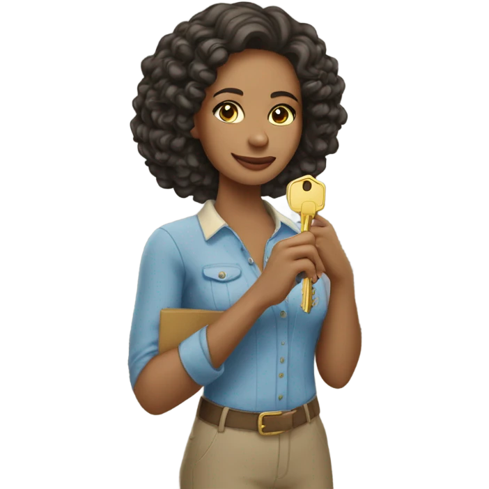 Light skinned woman holding keys to her new house emoji