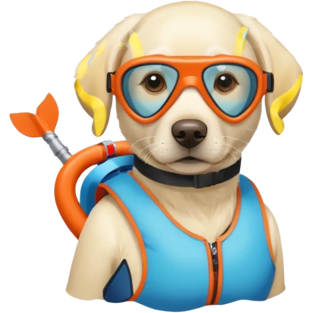 White labrador with snorkel and and swimmers vest emoji
