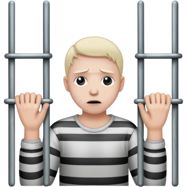 Smutna za więziennymi kratami trzymając się ich rękami emoji