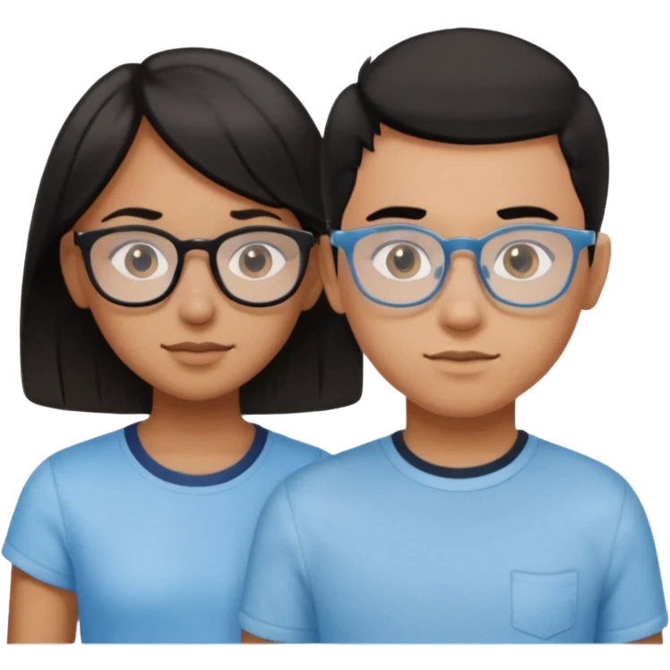 a light brown girl with black medium hair, clear glasses, wearing a light blue top, and a light blue boy next to her emoji