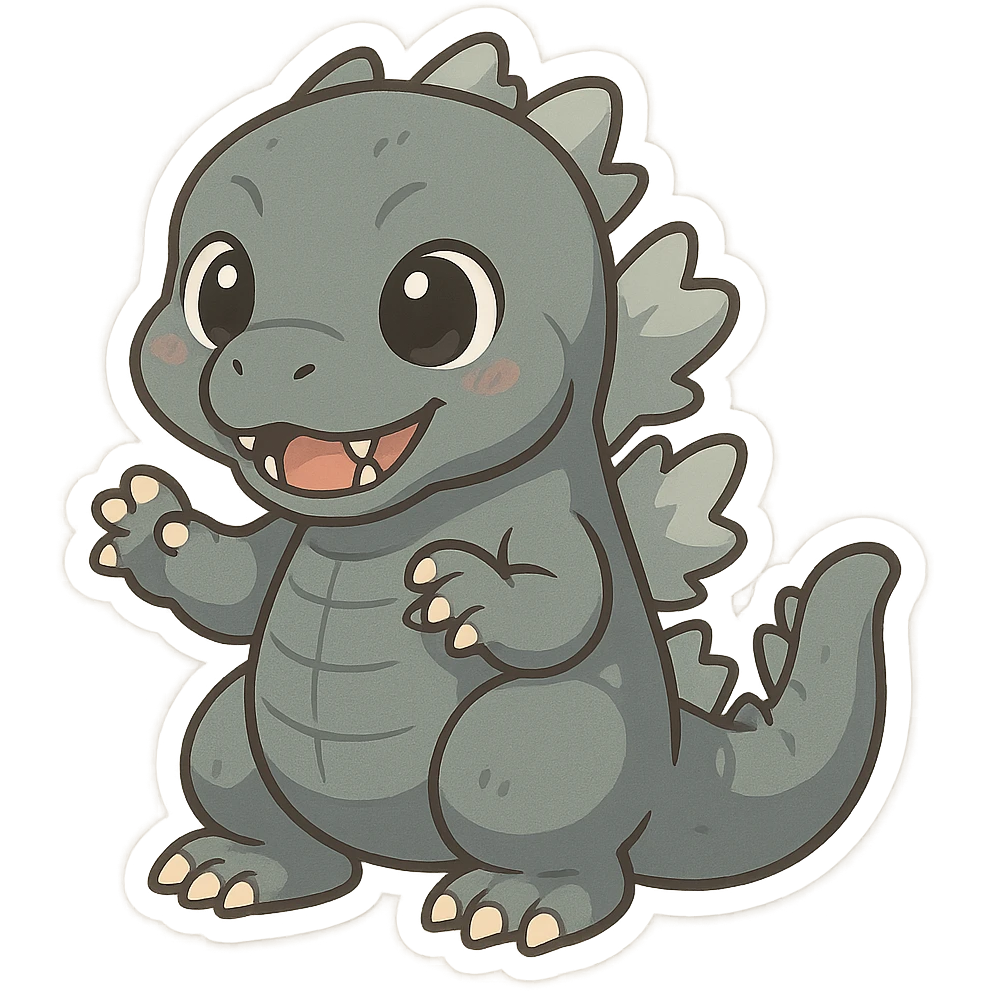 Godzilla as a cute chibi monster, big eyes, small body, playful pose emoji