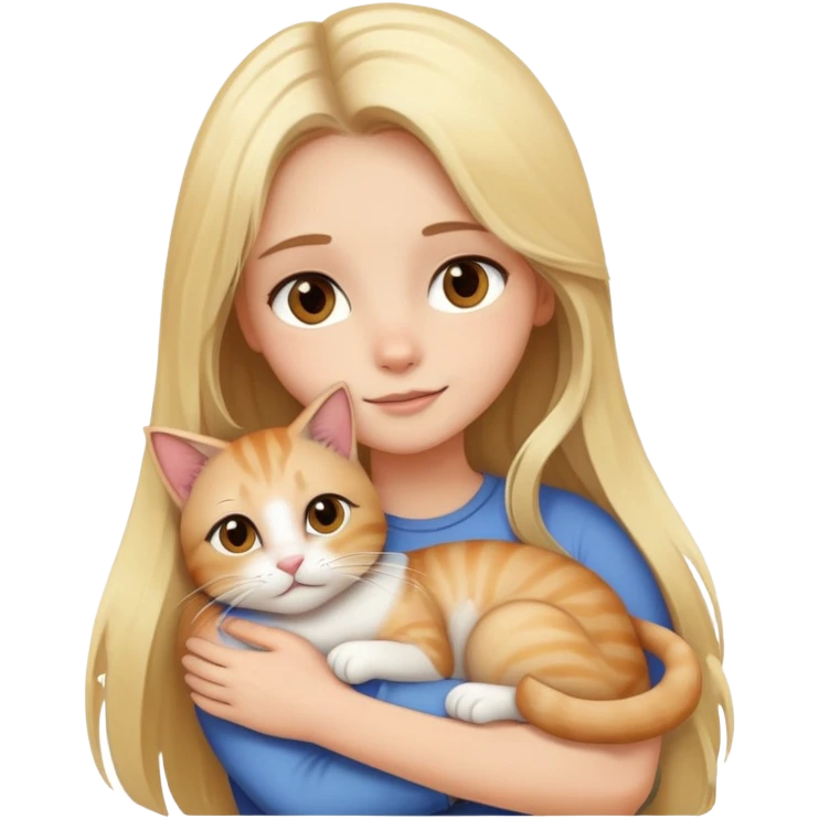 blondie girl with long hair and brown eyes hugging a cat emoji